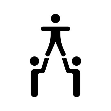 Human pyramid icon. Sports and cheerleading filled symbol. Black and white.