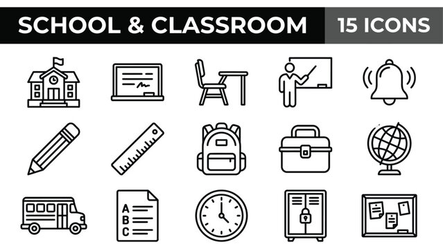 School and classroom icons set