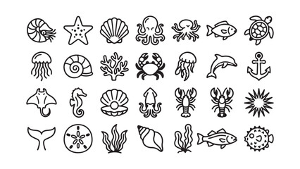 Comprehensive Sea Creatures and Underwater Life Line Icons © MD