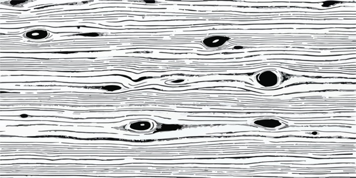 Close up of natural wood grain with visible knots in black and white wood texture pattern surface texture background abstract