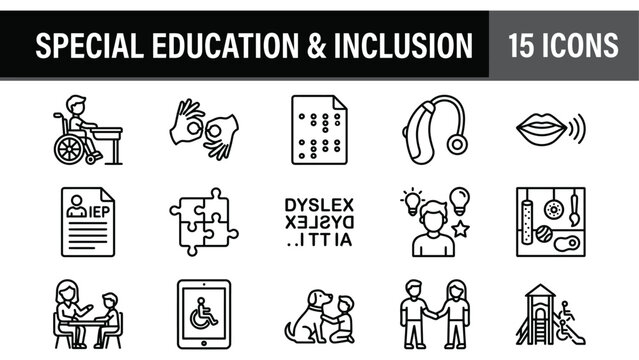 Special education and inclusion icon set