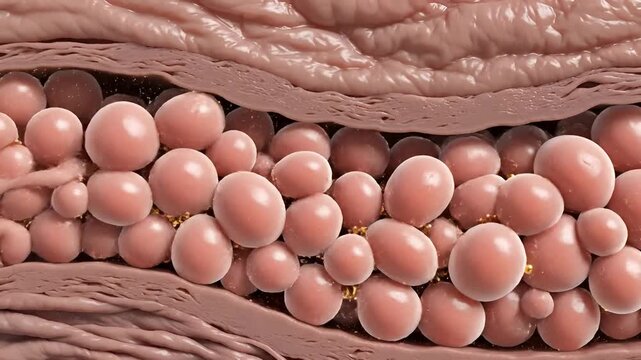 Microscopic view of bacteria and cellular structures in a biological environment.