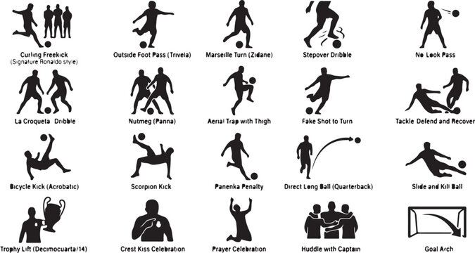 Detailed Soccer Player Silhouette Set Skills and Tactical Movements