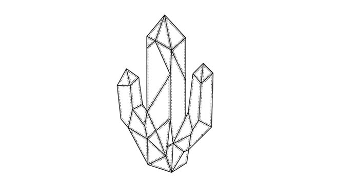 Crystal cluster outline on black background geometric line art