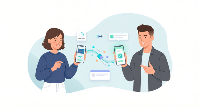Secure Mobile Money Transfer and Digital Wallet Payment Illustration
