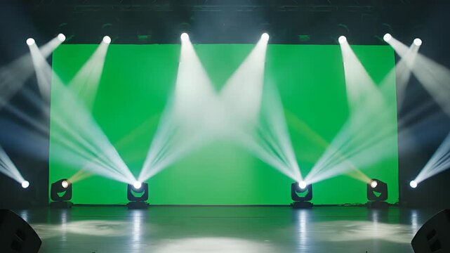 Stage Lighting Setup with Green Screen Background and Fog Effects.