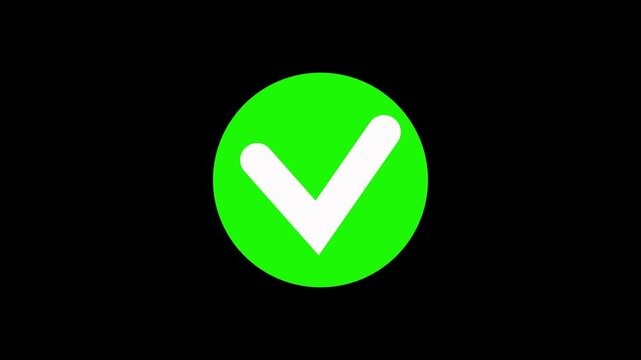 White check mark inside a bright green circle on black