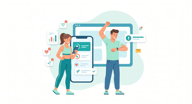 Fitness Tracker App and Healthy Lifestyle Activity Illustration
