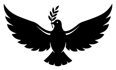 Fototapeta premium Flying dove with olive branch symbol of peace silhouette vector