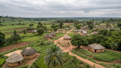 Aerial view of Ghana village rural community, in the subregion of West Africa  © pinan