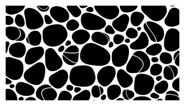 Organic pebble pattern with rounded stone shapes in black and white vector silhouette style