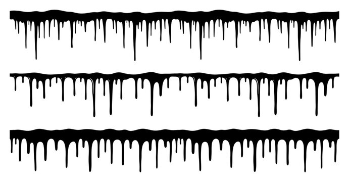 Dripping liquid borders and ink splashes in black and white silhouette style