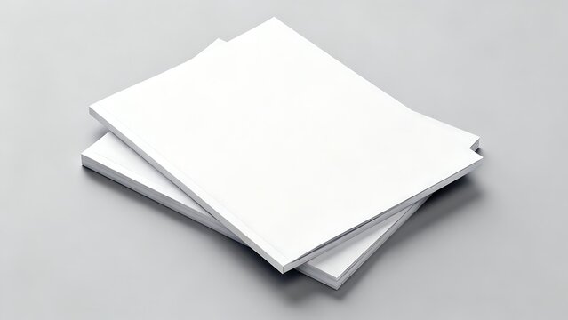 Stack of blank magazines or catalogs with thick spine on neutral background for mock up.