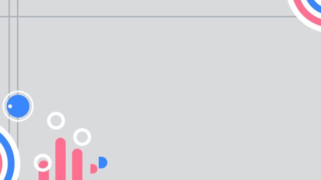 Seamless loop animation of an abstract background featuring geometric objects moving in the corners, leaving a large gray copy space area for text or presentation content