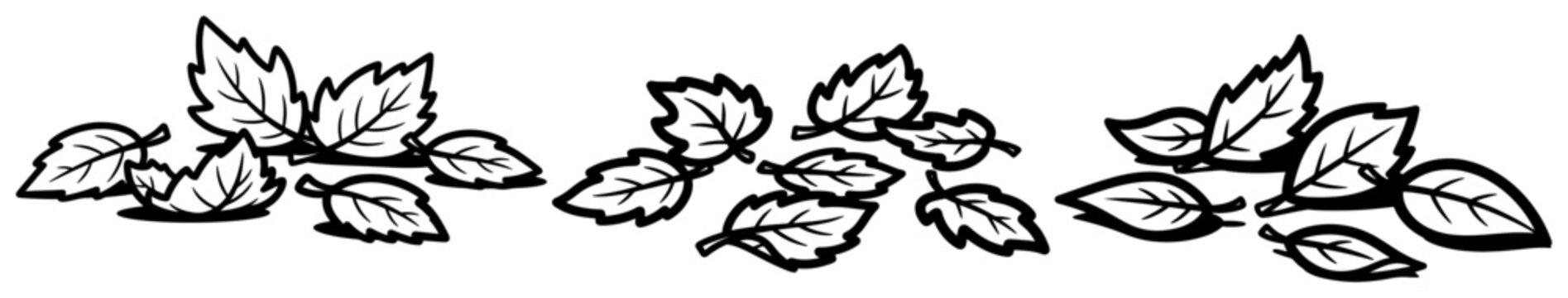 Fallen autumn leaves piles in minimalist black and white line art style