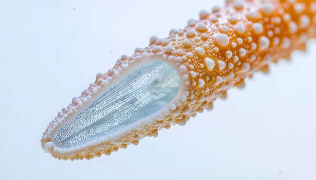 Extreme Close-up of a Starfish Arm Tip Showing Texture and Internal Structure.