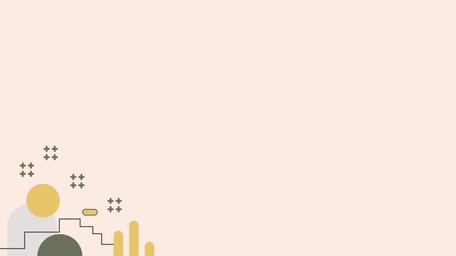 Seamless loop animation of an abstract background with geometric shapes moving in the corners and a large cream copy space area, designed in pastel tones for video content