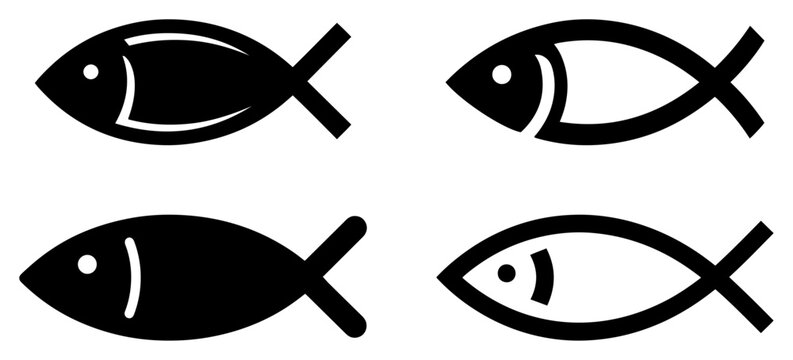 Ichthys fish symbols representing christian faith and religious identity in silhouette style