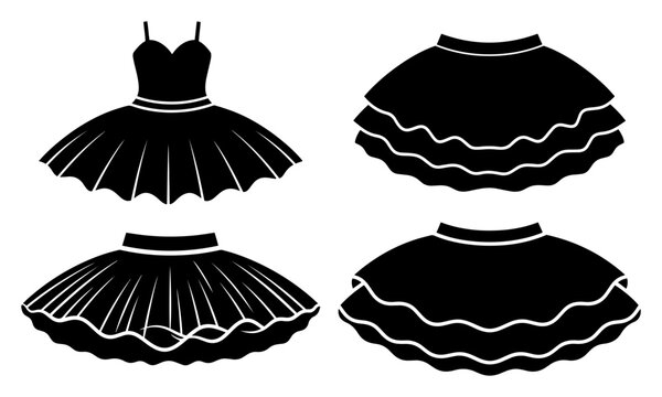 Ballet tutu skirts and dancer dress in vintage woodcut style