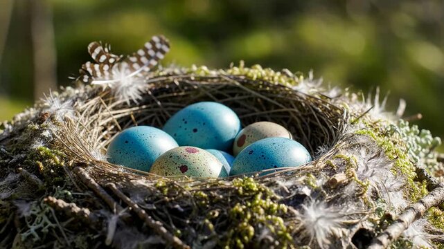 Bird Nest with Blue Eggs Butterfly.