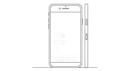 Smartphone Front and Side View Outline Vector © iyawanz