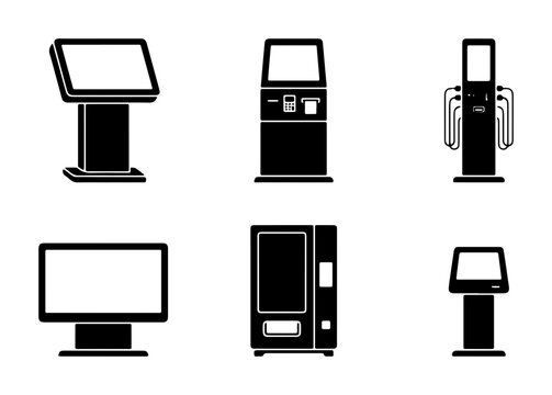 Interactive Kiosk Icons, Digital Display Terminals, Vending Machine Vector Set, Modern Technology Collection