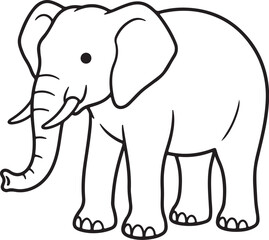 Fototapeta premium Cute Elephant Outline Vector Illustration in Black and White Line Art