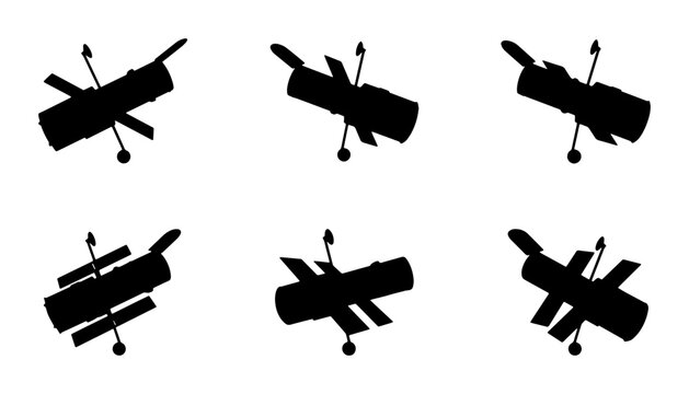 Satellite Icons Set, Spacecraft Vector Graphics, Orbital Technology Symbols, Astronomy Illustration Collection