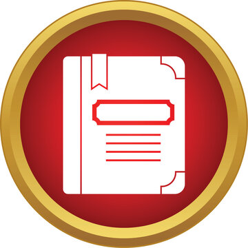 Book icon on a red and gold button representing study, learning, and storytelling