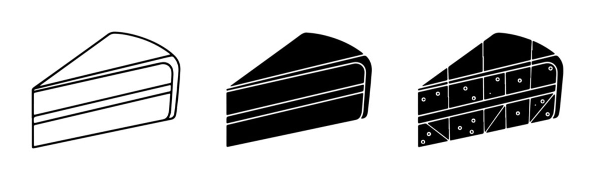 Simple Cake Slice Icons, Black and White Vector Graphics, Dessert Food Illustrations for Menus and Designs