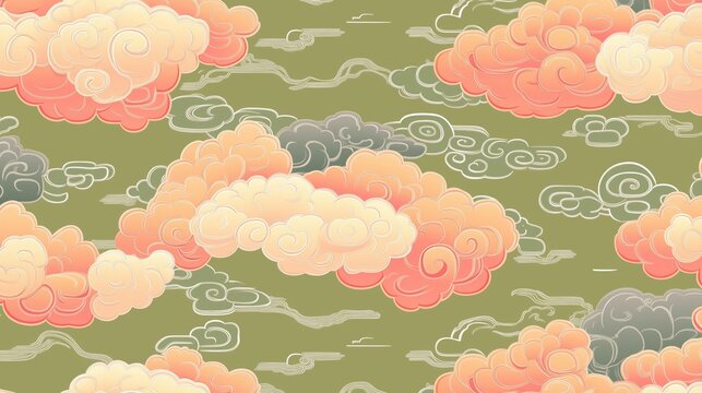 Seamless pattern of stylized clouds in pastel colors