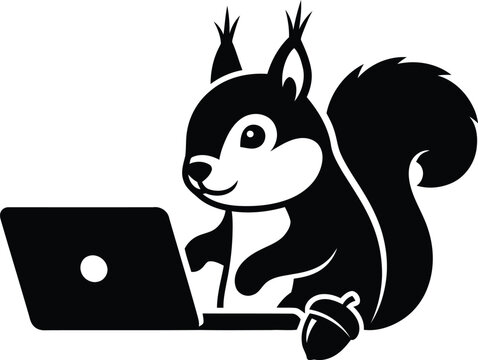 Black squirrel using laptop vector illustration