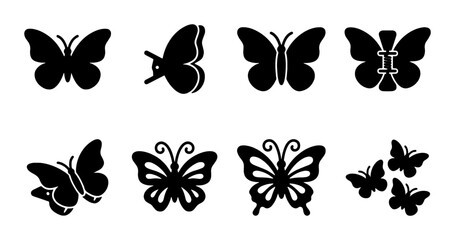 Butterfly Icons Set, Insect Silhouettes Collection, Delicate Winged Creatures Vector Graphics, Nature Elements for Design © Jharna