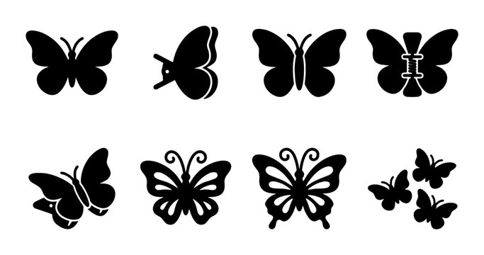 Butterfly Icons Set, Insect Silhouettes Collection, Delicate Winged Creatures Vector Graphics, Nature Elements for Design