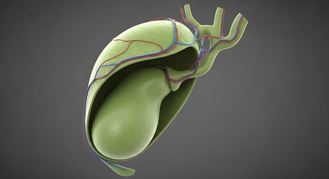 3D medical illustration of human gallbladder anatomy