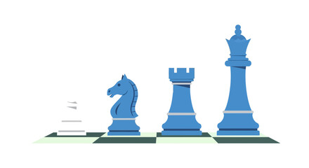 Strategic Chess Pieces Arranged on Board: King, Queen, Rook, Knight, Pawn © nei