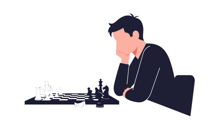 Man thinking about chess strategy, playing board game, intellectual challenge, strategic planning © nei