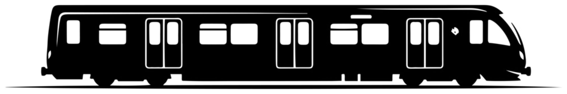 Modern passenger train side view silhouette in woodcut stencil style