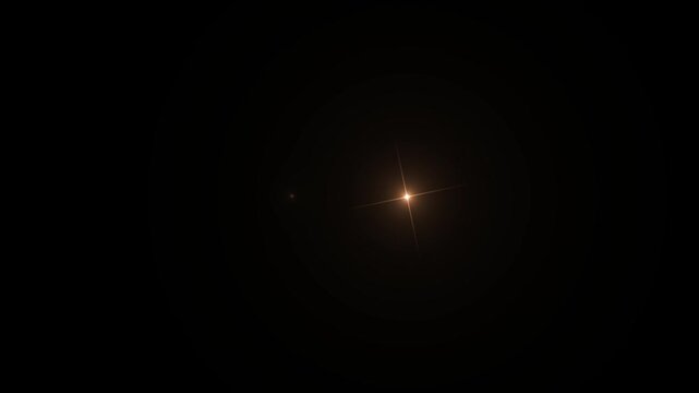 Optical shine lens flare animation on black background with golden light rays, anamorphic glow, starburst shine, flash transition, bokeh overlay and dynamic sci-fi light streak effects 4k