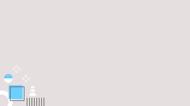 Seamless loop animation of abstract blue and white geometric objects moving in the corners of a solid gray background, featuring a large clean copy space area for graphic elements