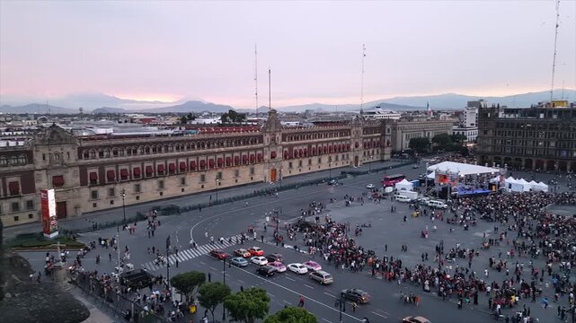 Crowds in Zocalo Square by National Palace at Dusk in Mexico City in Zocalo, Mexico City, Mexico