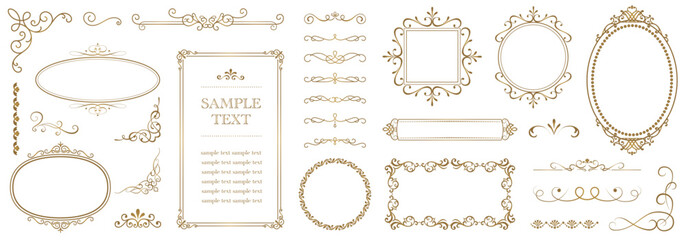 Minimal gold decorative vector ornaments and elegant vintage frames, sophisticated floral dividers for wedding invitations, logos, packaging and luxury templates. © HarutoTanaka88