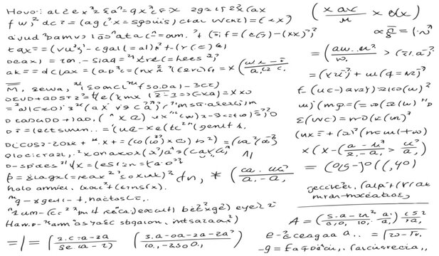 Hand Drawn Mathematical Equations and Graphs on White Paper, Calculus and Algebra Formula Background with Scientific Notes, Vintage Education Texture Vector