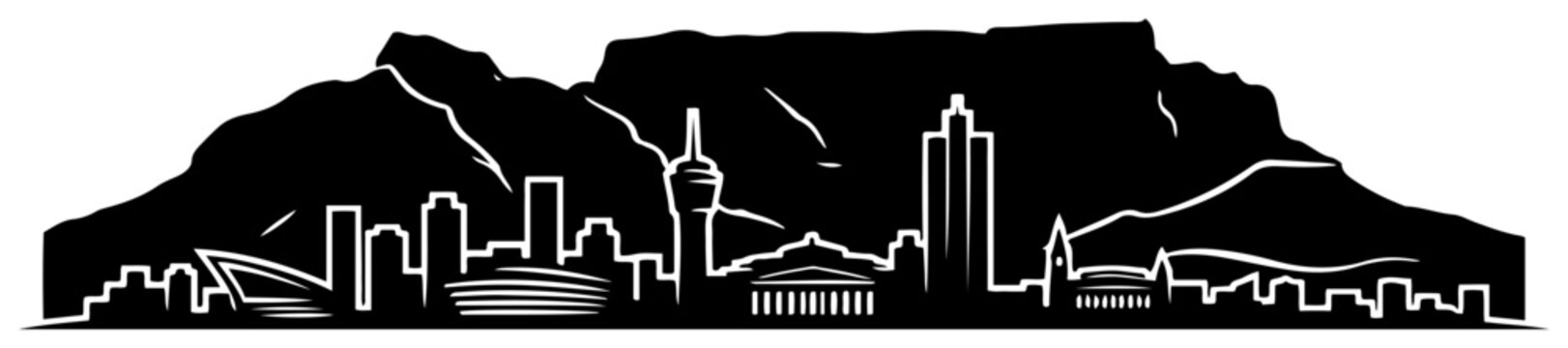 Cape Town city skyline with Table Mountain silhouette in minimalist vector style