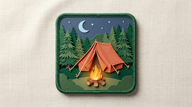 Camping patch with tent and campfire
