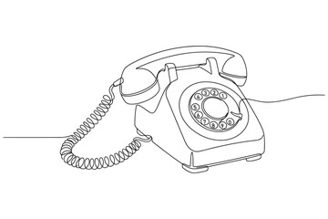 Single line illustration of a vintage rotary telephone with line art telephone communication illustration minimalist connection technology equipment background abstract isolated continuous © Stockfyy