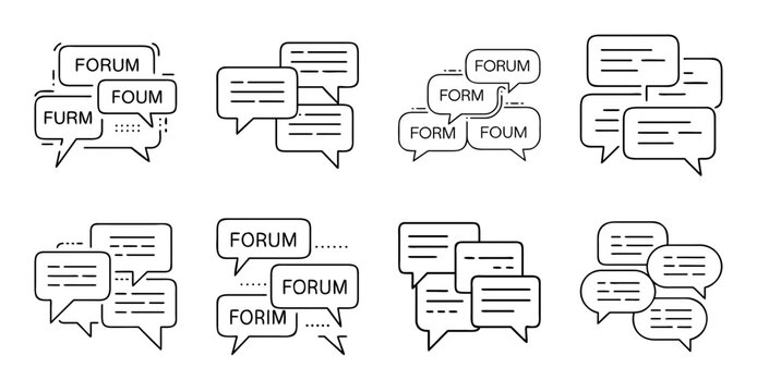 Cartoon speech bubbles with text examples - Illustrated set of speech bubbles with sample text in a cartoon style for presentations or comics.