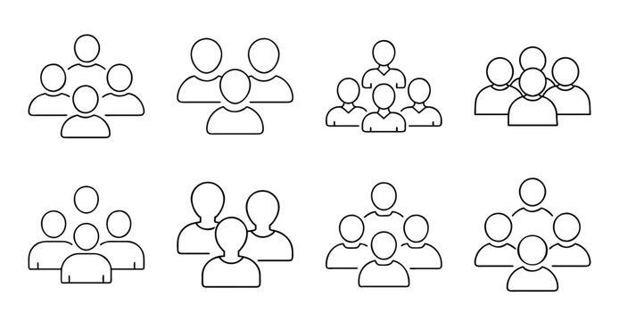 People group icons in different sizes and formations - Simple vector icons showing varied groups of people in different formations and sizes for design or presentation use.