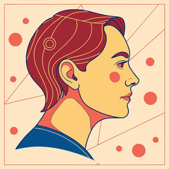 Minimalist side profile portrait of a woman with abstract lines, portrait © vaijan