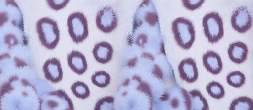 Abstract texture of soft white fur with purple leopard print spots